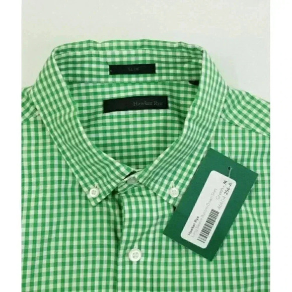 Hawker Rye Medium Slim Men's Stich Fix Button Down Green White Check Long Sleeve - Picture 4 of 10